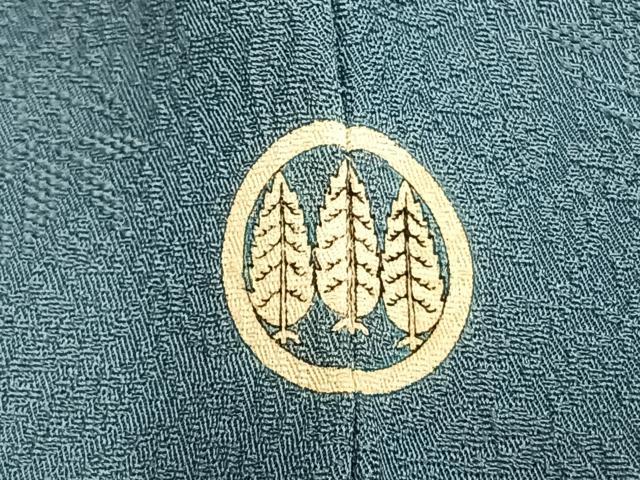 平和屋着物▽上質な色無地 単衣 草花地紋 錆浅葱色 正絹 逸品 AABB2407fy