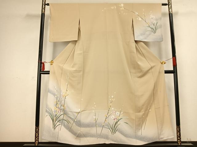 平和屋着物▽十日町友禅作家 一梗 訪問着 単衣 草花文 正絹 逸品 AABB2410fy