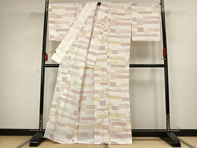 平和屋着物▽小紋 単衣 横縞 洗える着物 AABB2418fy