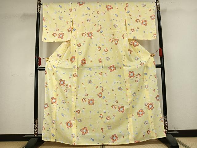 平和屋着物▽小紋 単衣 草花文 洗える着物 AABB2419fy