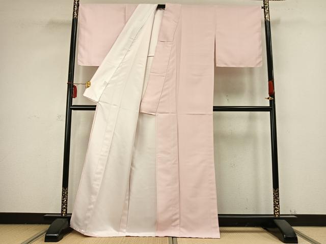 平和屋着物▽江戸小紋 単衣 万筋 ピンク色×白色 洗える着物 AABB2422fy