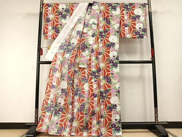 平和屋着物▽ R.KIKUCHIブランド 小紋 単衣 草花文 洗える着物 AABB2431fy