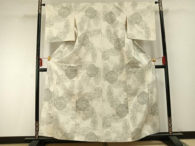 平和屋着物▽上質な紬 単衣 亀甲花文 正絹 逸品 未使用 AABB2433fy