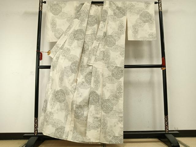 平和屋着物▽上質な紬 単衣 亀甲花文 正絹 逸品 未使用 AABB2433fy