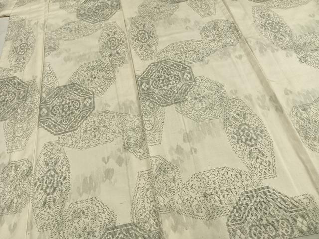 平和屋着物▽上質な紬 単衣 亀甲花文 正絹 逸品 未使用 AABB2433fy