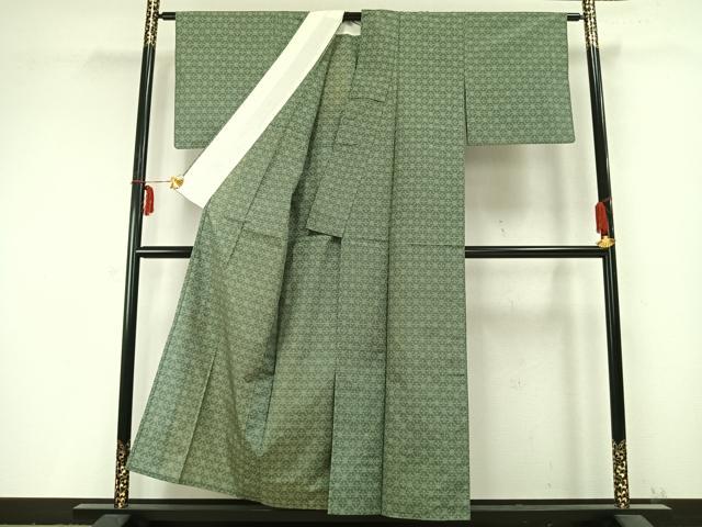 平和屋着物▽本場大島紬 単衣 幾何学花文 正絹 逸品 AABB2438fy