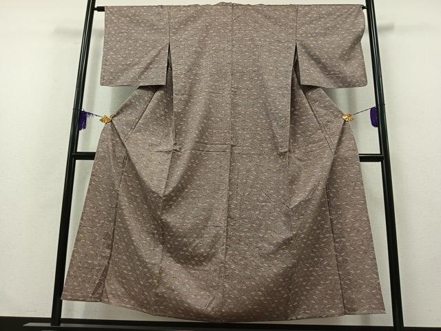 平和屋着物▽上質な紬 単衣 枝葉文 正絹 逸品 AABB2446jh