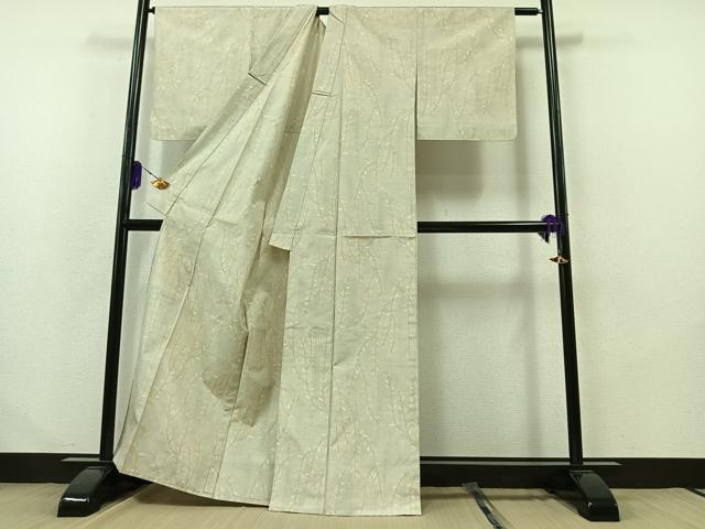 平和屋着物▽上質な紬 単衣 枝葉文 正絹 逸品 AABB2447jh