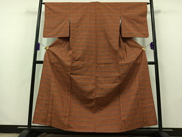 平和屋着物▽上質な紬 単衣 格子 正絹 逸品 AABB2453jh
