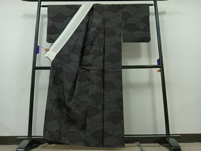平和屋着物▽結城紬 単衣 80亀甲 雲取り文 正絹 逸品 AABB2457jh