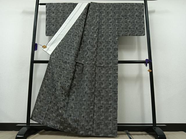 平和屋着物▽上質な紬 単衣 網代文様 正絹 逸品 AABB2459jh
