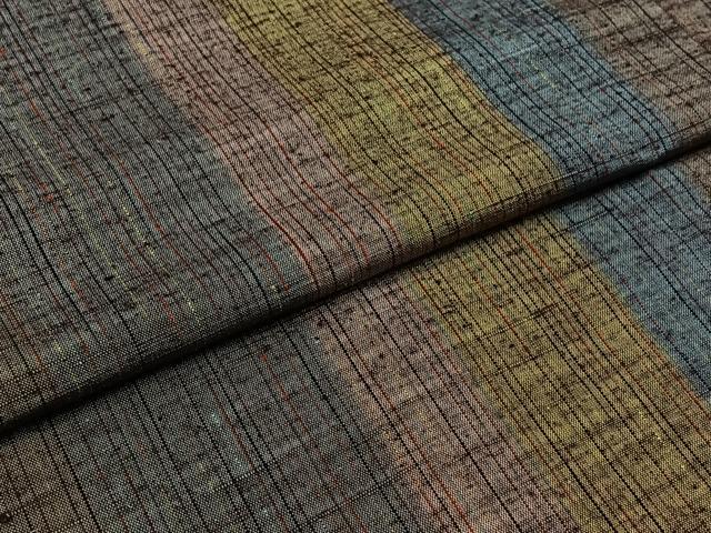 平和屋着物▽上質な紬 単衣 暈し縞 反端付き 正絹 逸品 AABB2472jh