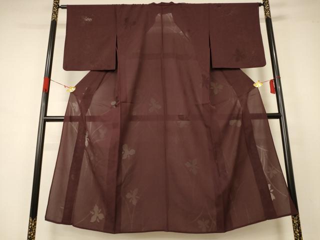 平和屋着物*夏物 色無地 草葉紋紗 黒鳶色 正絹 逸品 AABB2497jd