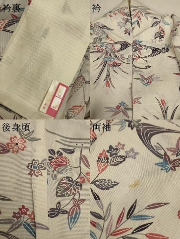 平和屋着物*夏物 小紋 絽 型染め 流水草花文 正絹 逸品 AABB2508jd