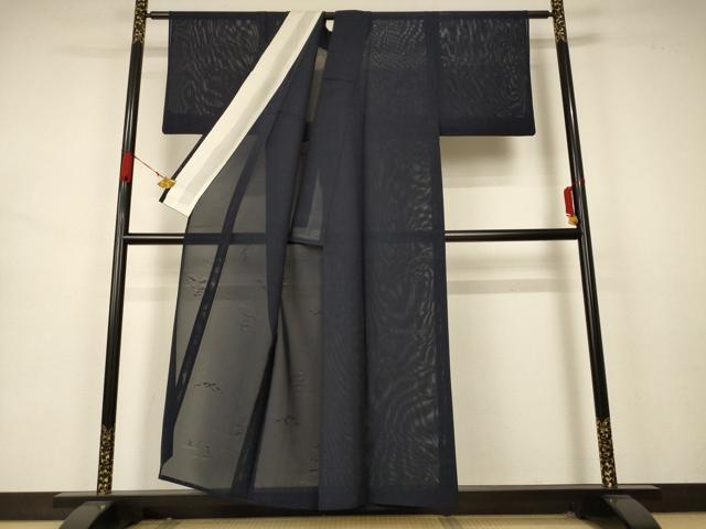 平和屋着物*夏物 色無地 風景紋紗 藍鉄色 正絹 逸品 AABB2518jd