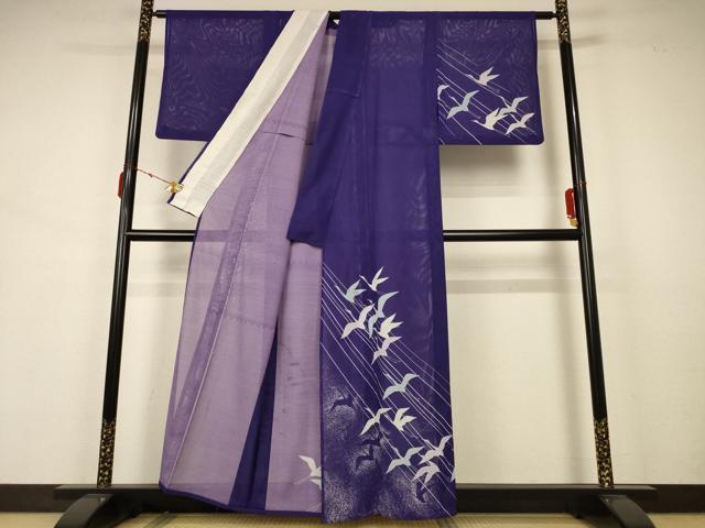 平和屋着物*夏物 紬 絽 舞鶴文 洗える着物 AABB2564jd