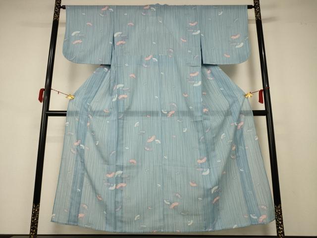 平和屋着物*夏物 小紋 紗 扇子花文 洗える着物 AABB2565jd
