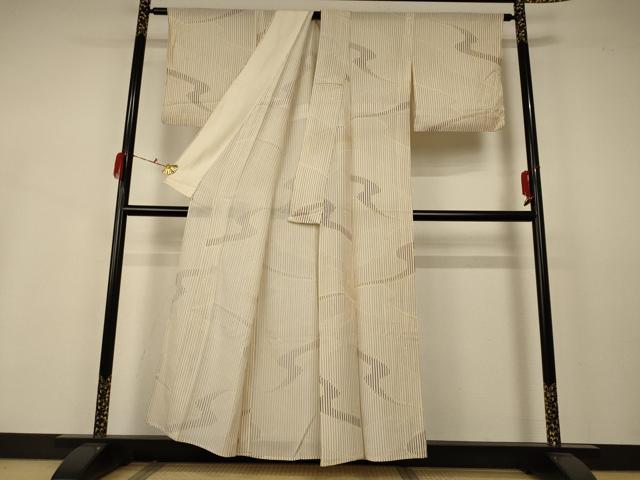平和屋着物*夏物 小紋 絽 変わり縞 正絹 逸品 AABB2583jd
