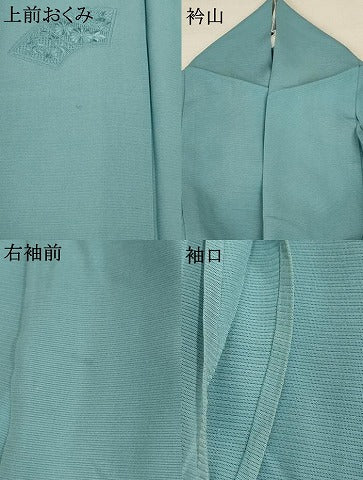 平和屋着物*夏物 無地絵羽訪問着 絽 刺繍 扇面草花文 錆青磁色 正絹 逸品 AABB2584jd