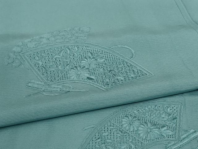 平和屋着物*夏物 無地絵羽訪問着 絽 刺繍 扇面草花文 錆青磁色 正絹 逸品 AABB2584jd