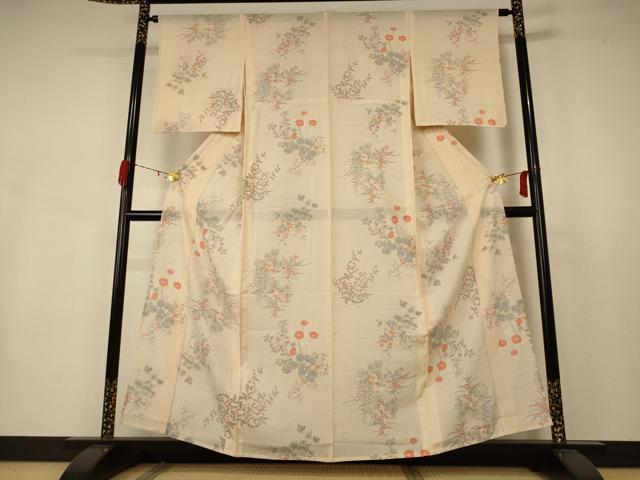 平和屋着物*夏物 小紋 絽 手描き 草花文 正絹 逸品 AABB2590jd