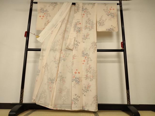 平和屋着物*夏物 小紋 絽 手描き 草花文 正絹 逸品 AABB2590jd