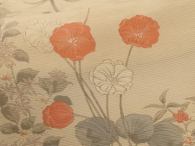 平和屋着物*夏物 小紋 絽 手描き 草花文 正絹 逸品 AABB2590jd