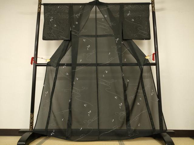 平和屋着物*夏物 小紋 絽 舞花文 洗える着物 AABB2622jd