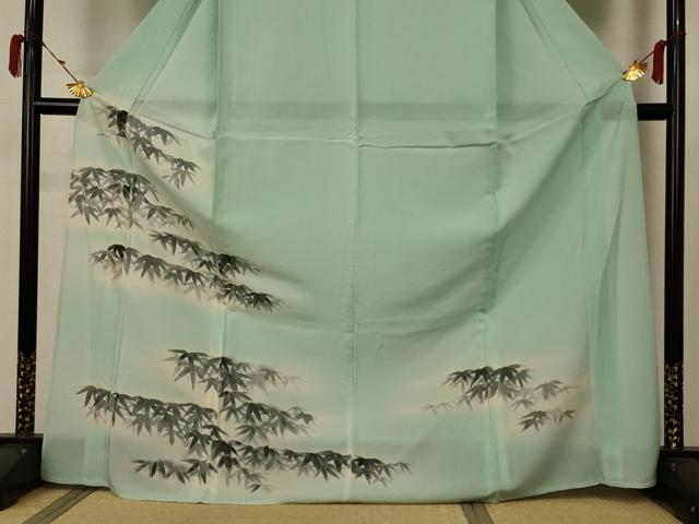 平和屋着物*夏物 訪問着 絽 手描き 笹文 暈し染め ロング丈 正絹 逸品 AABB2635jd