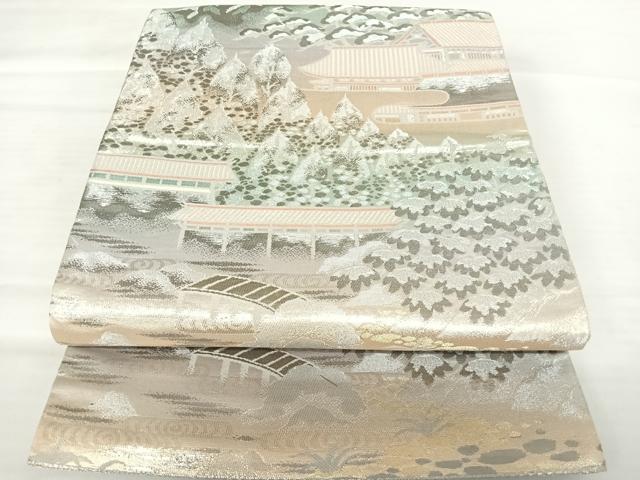 平和屋着物◎西陣 六通柄袋帯 風景文 錦プラチナ箔 正絹 逸品 AABB2729yx