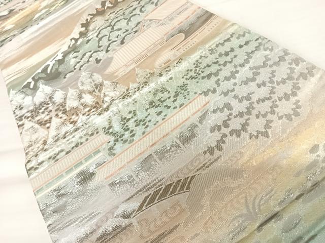 平和屋着物◎西陣 六通柄袋帯 風景文 錦プラチナ箔 正絹 逸品 AABB2729yx
