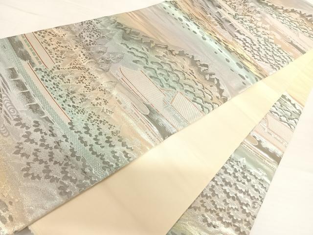 平和屋着物◎西陣 六通柄袋帯 風景文 錦プラチナ箔 正絹 逸品 AABB2729yx