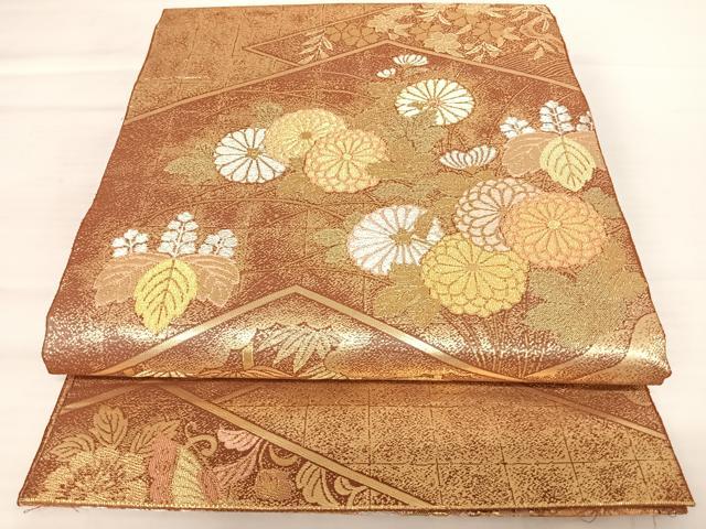 平和屋着物◎六通柄袋帯 花蝶文 金糸 正絹 逸品 AABB2730yx