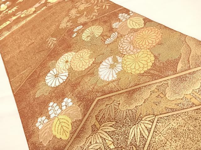 平和屋着物◎六通柄袋帯 花蝶文 金糸 正絹 逸品 AABB2730yx