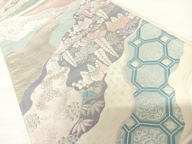 平和屋着物◎六通柄袋帯 唐織 道長花文 銀糸 正絹 逸品 AABB2770yx