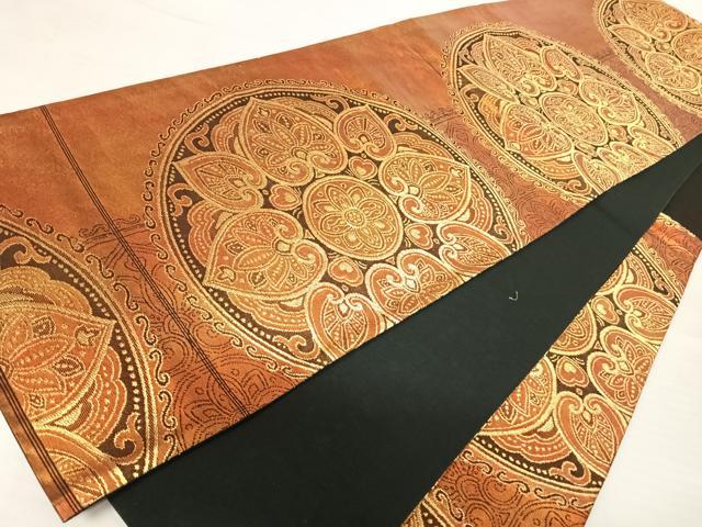 平和屋着物◎六通柄袋帯 正倉院花文 金糸 正絹 逸品 AABB2815yx