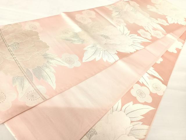 平和屋着物◎六通柄袋帯 唐織 草花文 銀糸 正絹 逸品 AABB2861yx