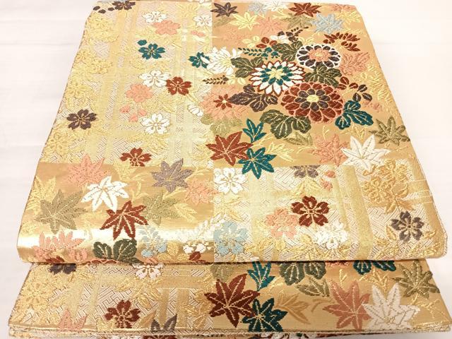 平和屋着物◎佐賀錦 六通柄袋帯 唐織 草花文 金糸 正絹 逸品 AABB2907yx
