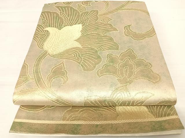 平和屋着物◎六通柄袋帯 更紗花文 金糸 正絹 逸品 AABB2913yx