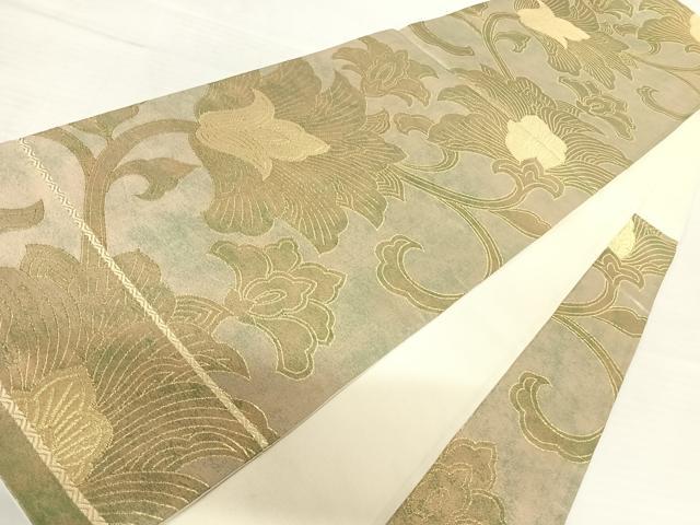 平和屋着物◎六通柄袋帯 更紗花文 金糸 正絹 逸品 AABB2913yx