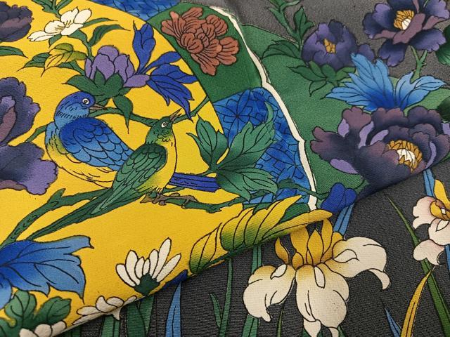 平和屋着物●友禅作家 河野栖山 訪問着 手描き 花鳥唐草文 暈し染め 正絹 逸品 AABB2930ph