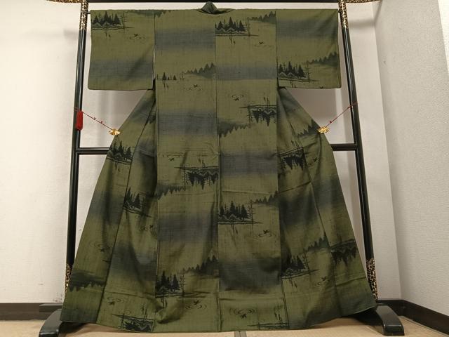 平和屋着物●上質な紬 水辺樹林 鳥 正絹 逸品 AABB2931ph