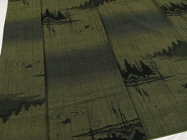 平和屋着物●上質な紬 水辺樹林 鳥 正絹 逸品 AABB2931ph