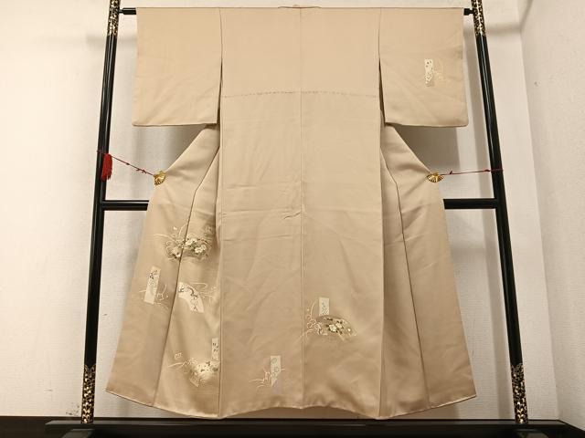 平和屋着物●訪問着 友禅 駒刺繍 地紙草花文 金彩 正絹 逸品 AABB2944ph