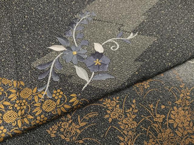 平和屋着物●訪問着 刺繍 草花亀甲文 暈し染め 金銀彩 正絹 逸品 AABB2948ph