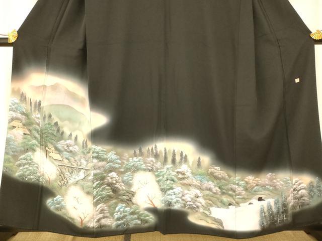 平和屋着物■豪華黒留袖 宝江 手描き 風景文 正絹 逸品 AABB3005fw