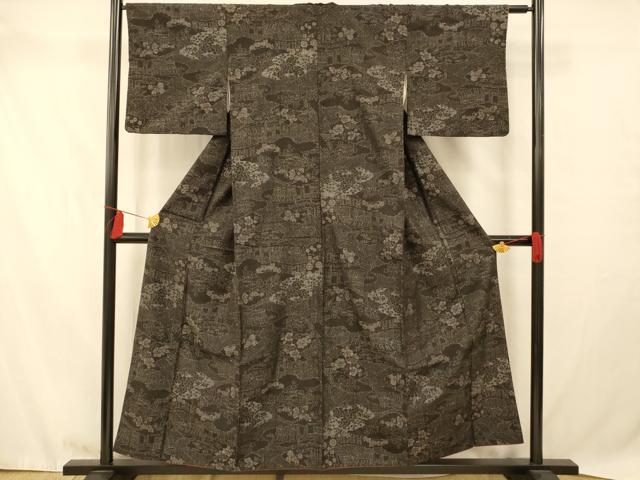 平和屋着物■上質な紬 雲取り風景文 正絹 逸品 AABB3049fw