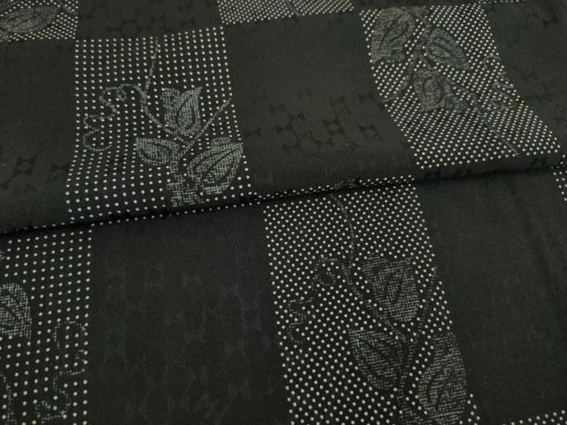 平和屋着物●小振袖 二尺袖 市松花文 黒地 洗える着物 未使用 AABB3223ck