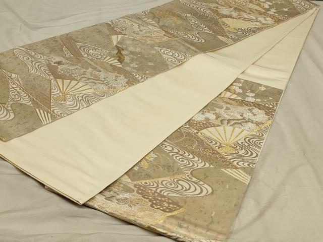 平和屋着物◎六通柄袋帯 扇面花鳥文 金銀糸 正絹 逸品 AABB3246ou