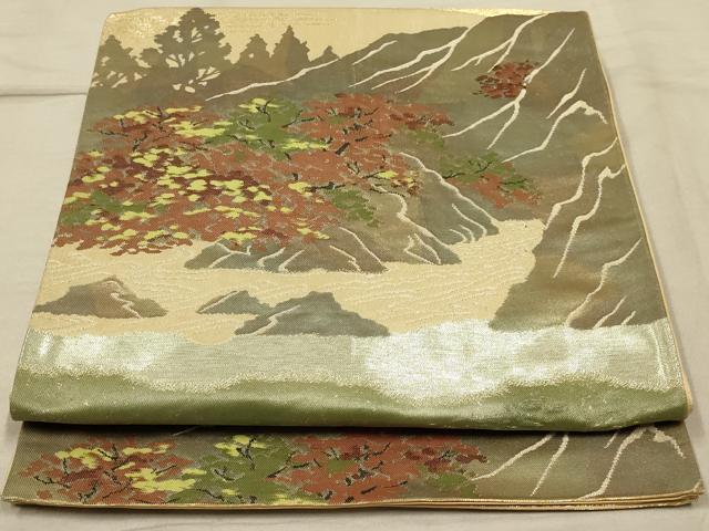 平和屋着物◎六通柄袋帯 風景文 銀糸 正絹 逸品 AABB3252ou